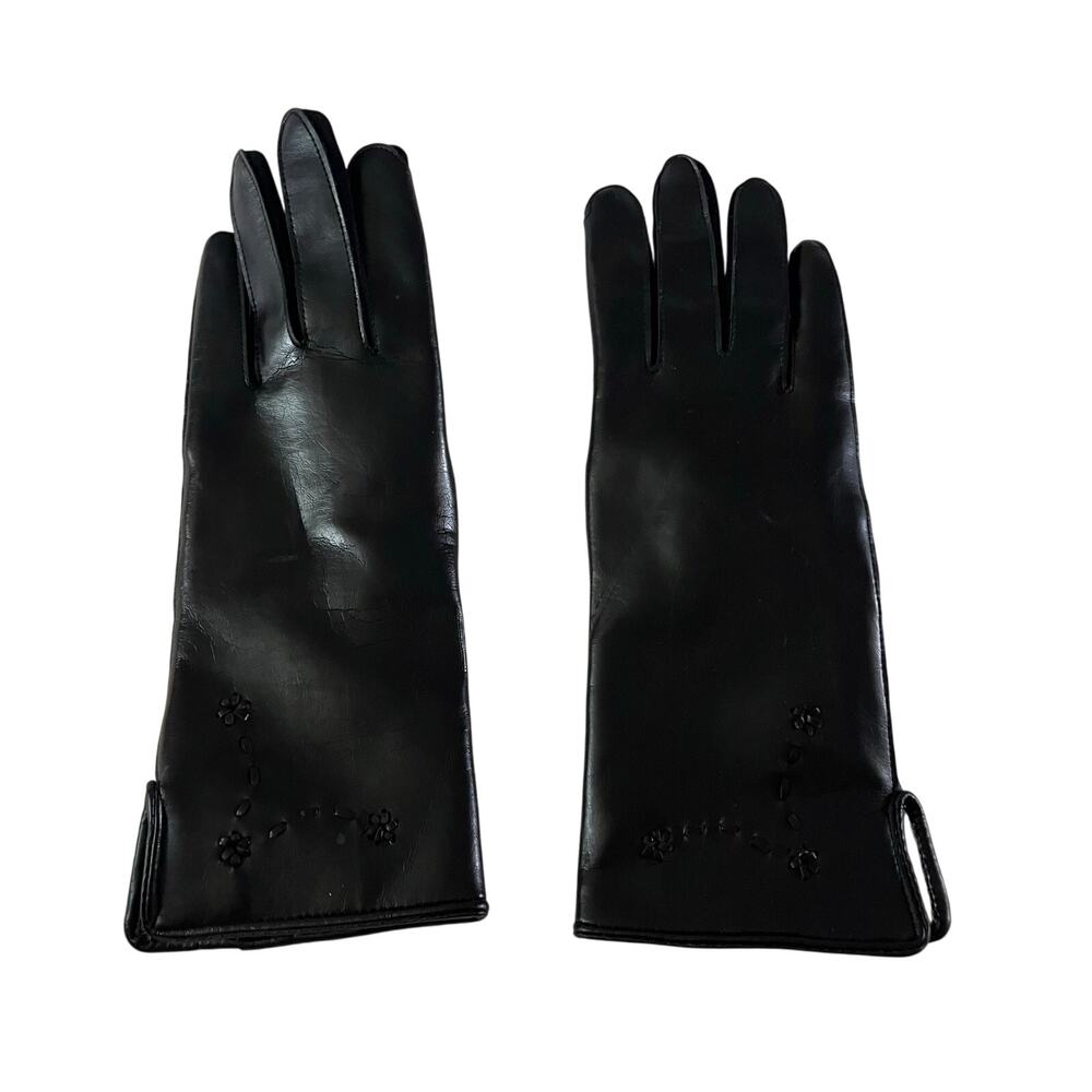 Vintage Black Novahide Vinal Floral Detail Lady's Gloves